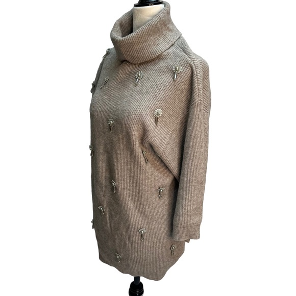 Picadilly Beige 3/4 Sleeve Cowl Neck Sweater Jewel Detailing Size S - Picture 4 of 11